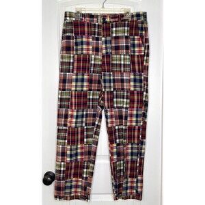 Brooks Brothers Clark Patchwork Indian Madras Plaid Flat Front Pants 34X30‎
